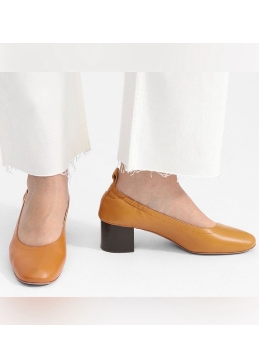EVERLANE THE ITALAIN LEATHER DAY HEELS MUSTARD YELLOW ELASTIC BACK SHOES SIZE 9